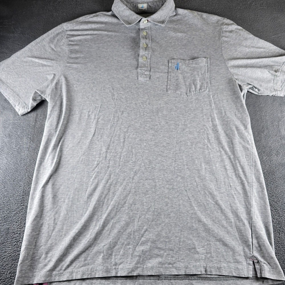 Johnnie-O Hangin Out Mens XL Polo Shirt Gray Short Sleeve Surfer Logo Pocket
